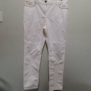 Chicos Size 15 Regular White Embellished Pocket Straight Leg Pants